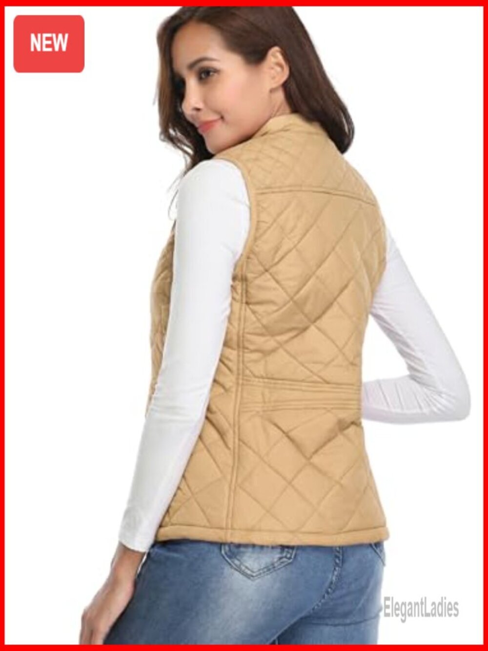 Lightweight Quilted Puffer Vest with 4 Pockets, Stand Collar, Zip Closure - Picture 3 of 7